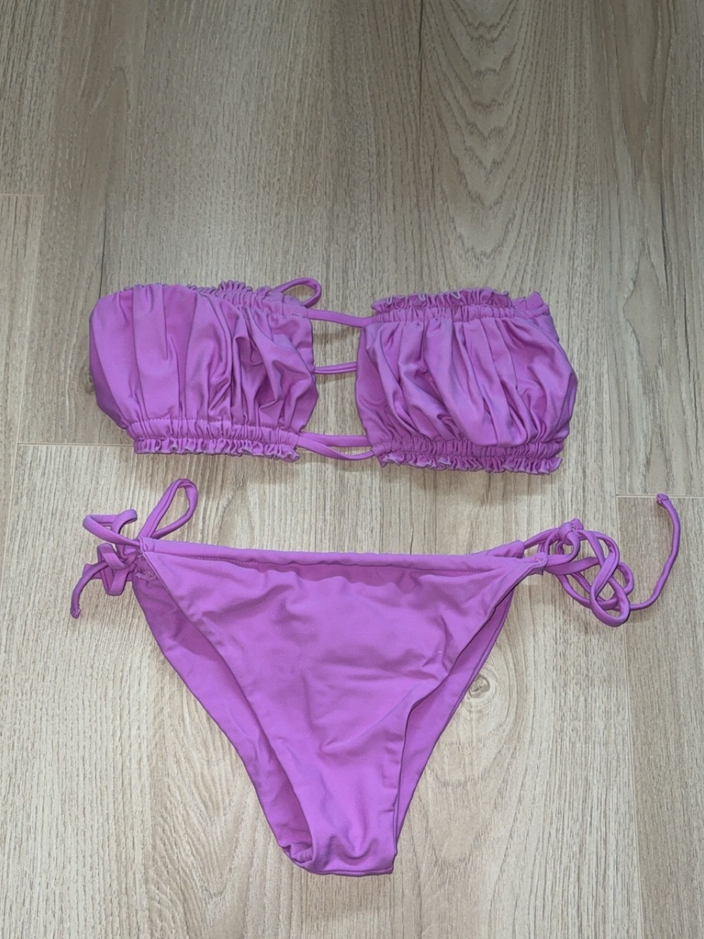NWT Shein purple ruched frill bandeau bikini set